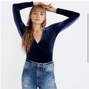 Madewell deep blue velvet bodysuit
